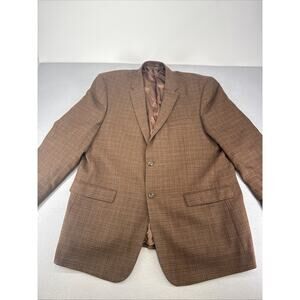 Mens Wool Cashmere Sport Coat Blazer 52L Brown Check Pronto Moda Italy